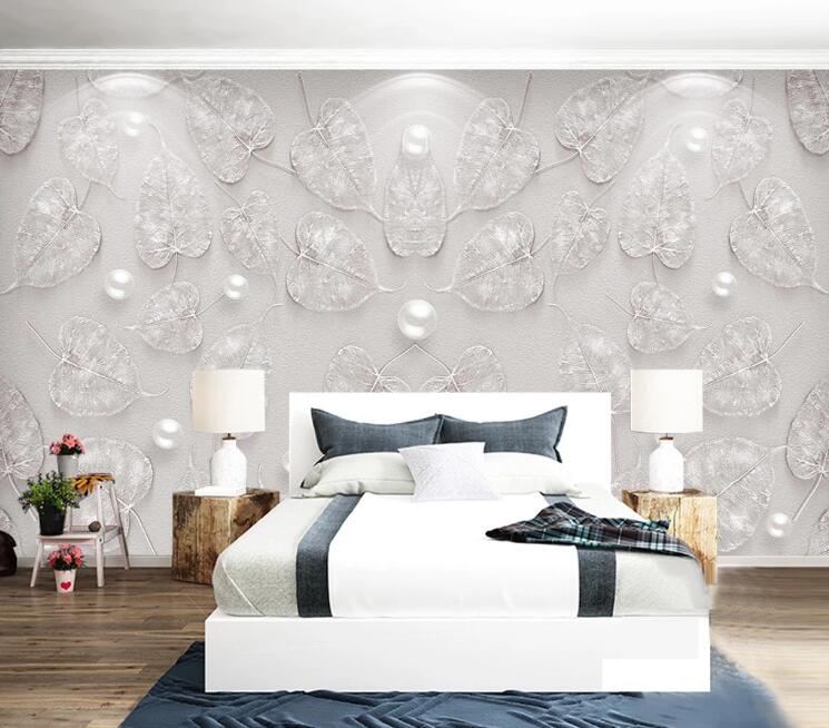 3D Pearl Leaves WC1410 Wall Murals