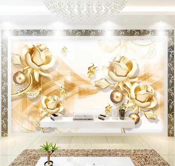 3D Golden Flowers WC07 Wall Murals Wallpaper AJ Wallpaper 2 
