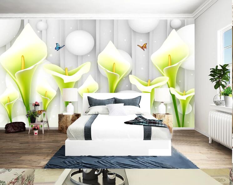 3D Lily Butterfly WC89 Wall Murals Wallpaper AJ Wallpaper 2 