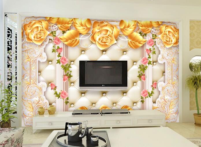 3D Golden Flowers WC64 Wall Murals Wallpaper AJ Wallpaper 2 