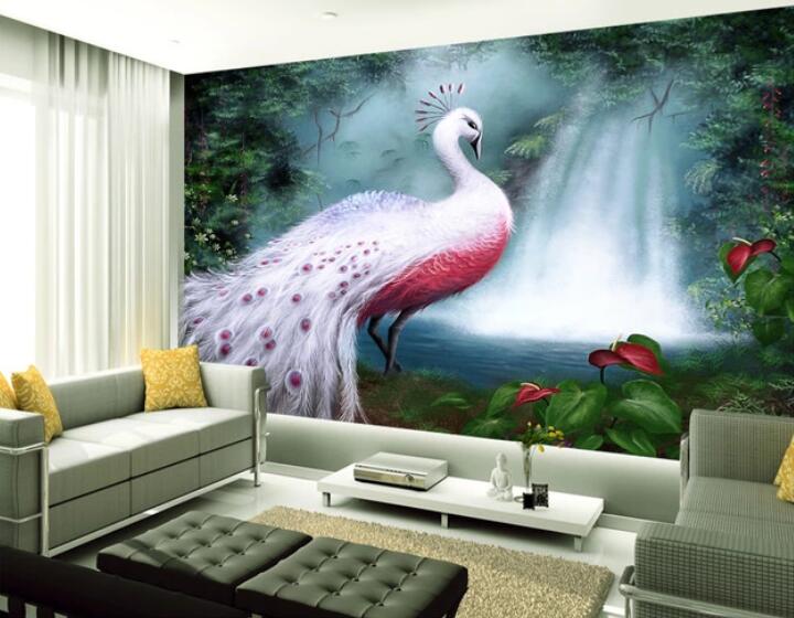 3D Waterfall Peacock WC10 Wall Murals Wallpaper AJ Wallpaper 2 