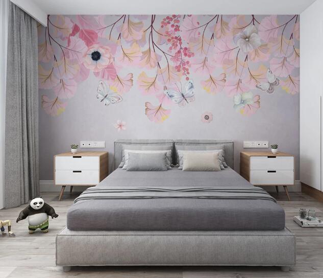 3D Pink Leaf Butterfly WC2746 Wall Murals