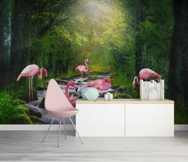 3D Flamingo Forest WC1492 Wall Murals
