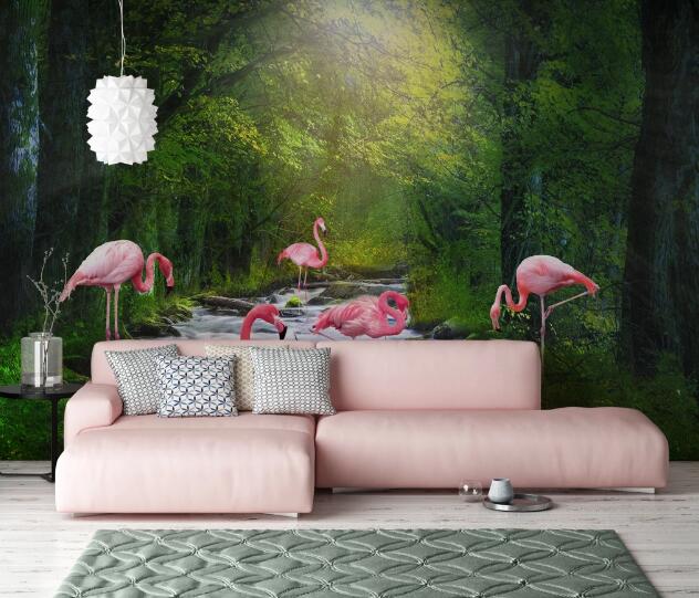 3D Flamingo Forest WC1492 Wall Murals