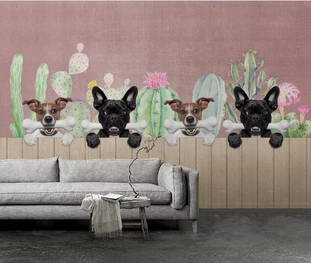 3D Puppy Cactus WC1131 Wall Murals