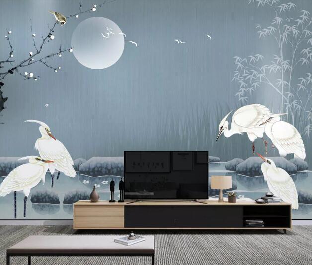 3D White Crane WC2383 Wall Murals