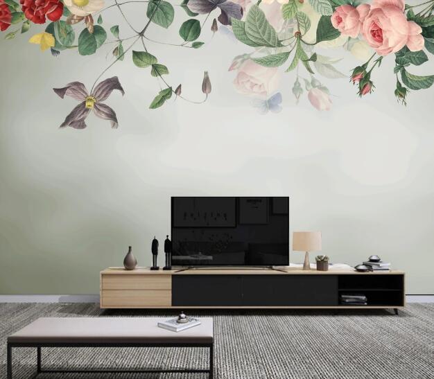 3D Pink Rose Leaves WC1405 Wall Murals