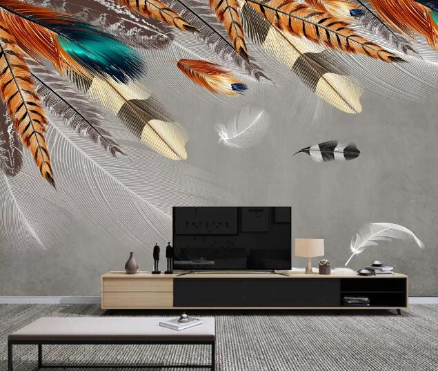 3D Colored Feathers WC1402 Wall Murals
