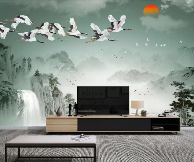3D Flying Crane WC1426 Wall Murals