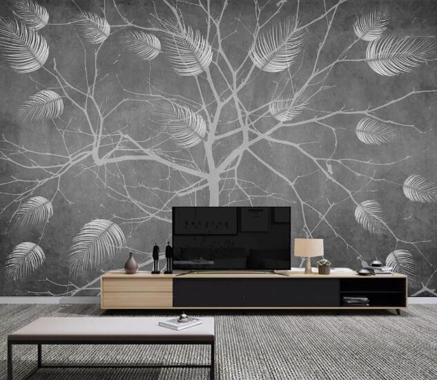 3D White Leaves WC1392 Wall Murals