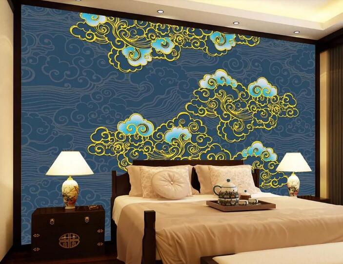 3D Golden Cloud WC516 Wall Murals