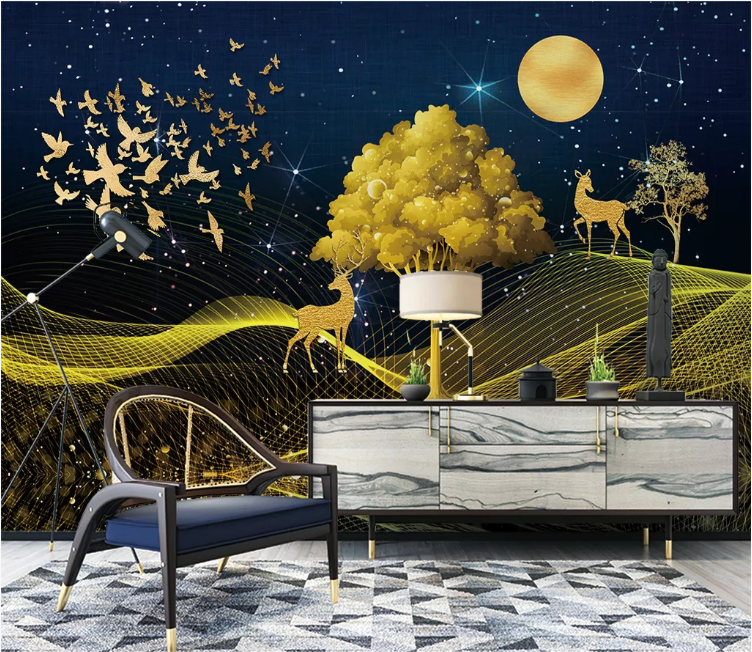 3D Golden Bird WC1990 Wall Murals