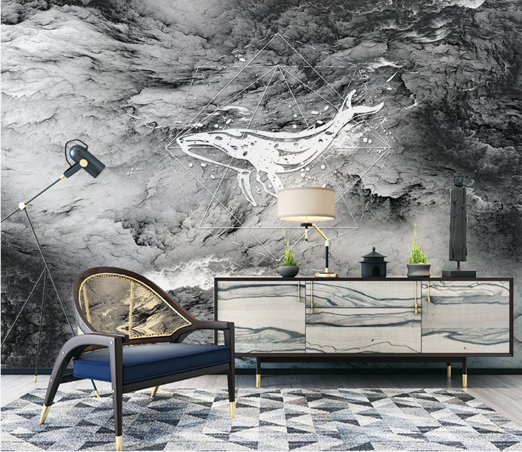 3D Whale Pattern WC1853 Wall Murals