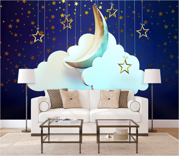 3D Moon Stars Clouds WC1830 Wall Murals