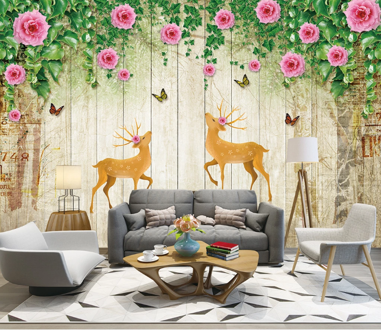 3D Sika Deer Flower WC1580 Wall Murals