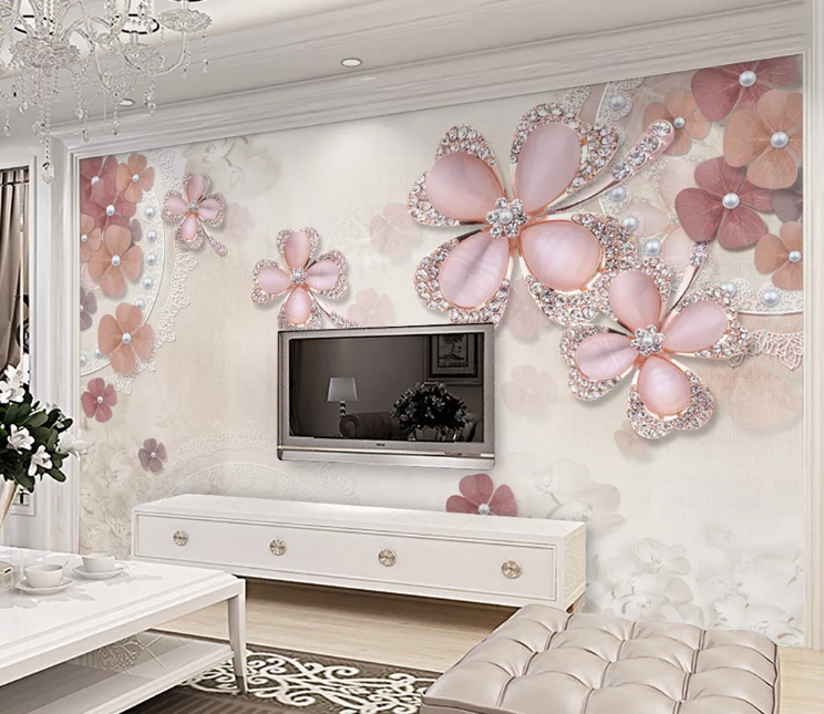 3D Pink Diamond Flower WC233 Wall Murals
