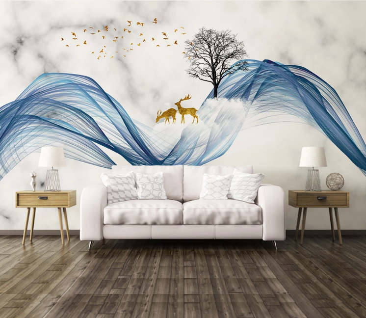 3D Golden Fawn Cloud WC2450 Wall Murals