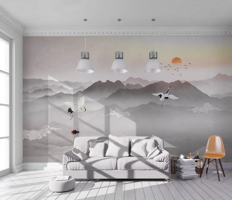 3D Mountain Crane WC2615 Wall Murals
