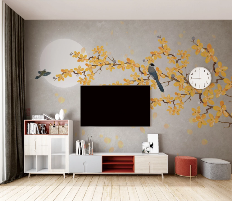 3D Yellow Flower Bird WC2475 Wall Murals
