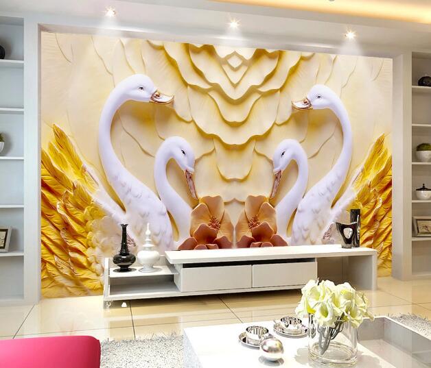3D Swan Flower WC1768 Wall Murals