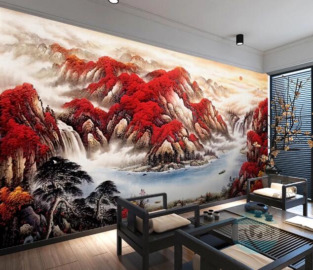 3D Red Mountain WC1484 Wall Murals