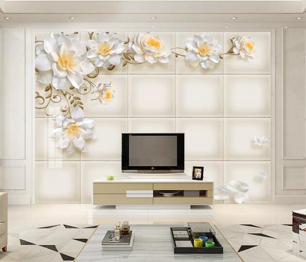 3D White Lotus WC1456 Wall Murals