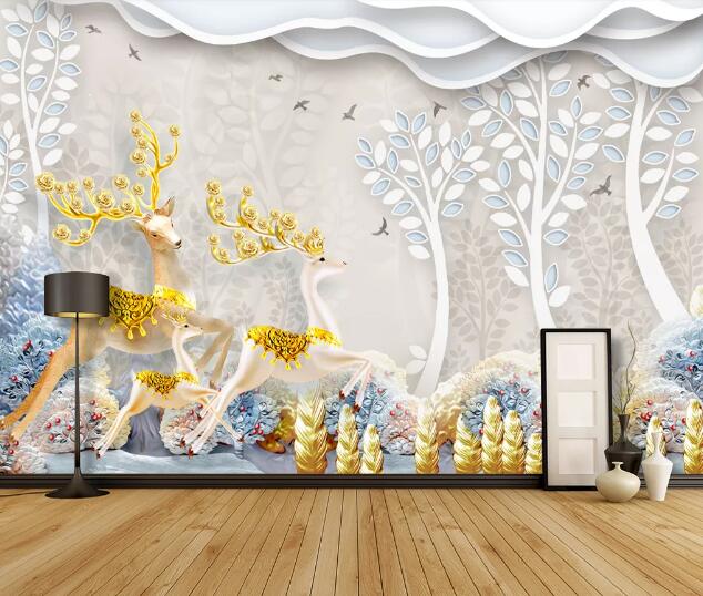 3D Golden Deer WC1325 Wall Murals