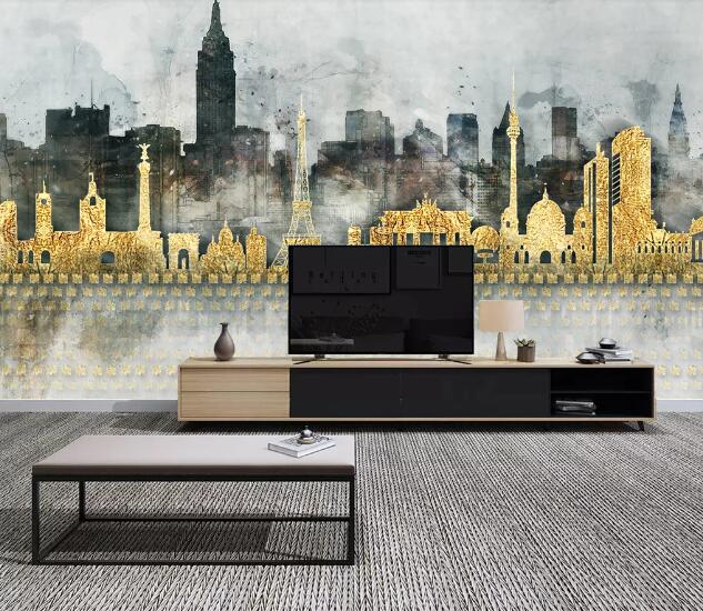 3D Golden Building WC1243 Wall Murals
