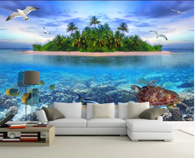 3D Seagull Turtle WC196 Wall Murals