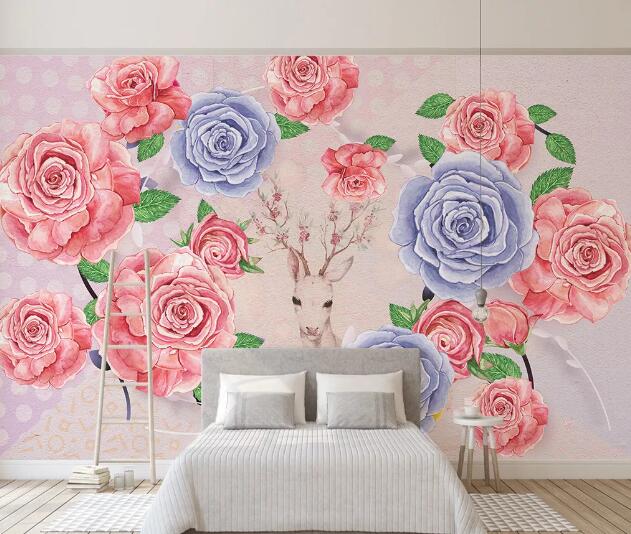 3D Rose Deer WC951 Wall Murals