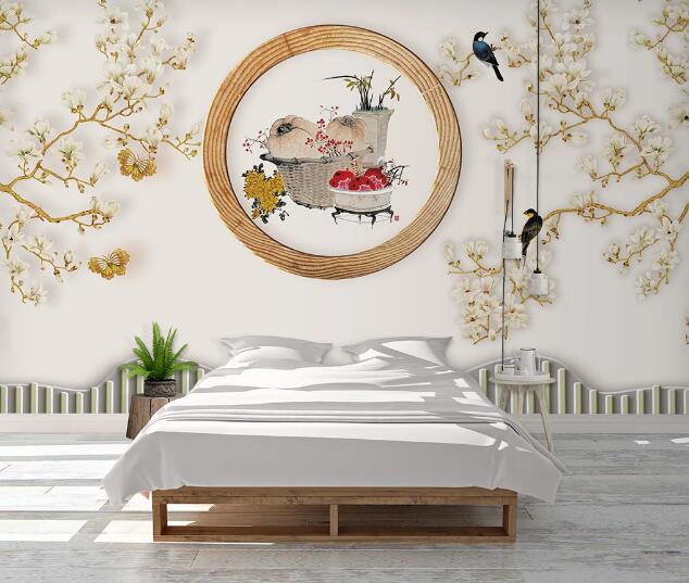 3D Plum Swallow WC1527 Wall Murals