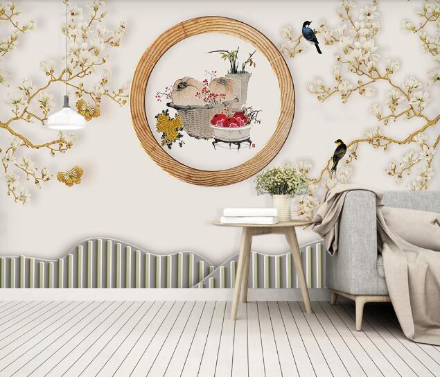 3D Plum Swallow WC1527 Wall Murals