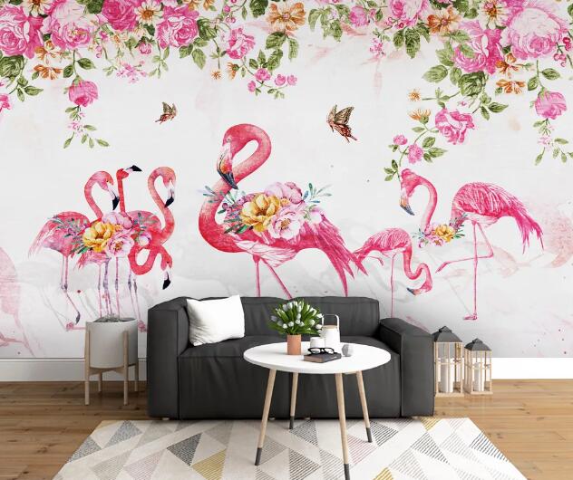 3D Flamingo Rose WC1755 Wall Murals