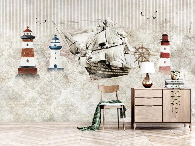 3D Lighthouse Ferry WC834 Wall Murals
