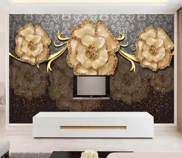 3D Golden Flower WC2657 Wall Murals