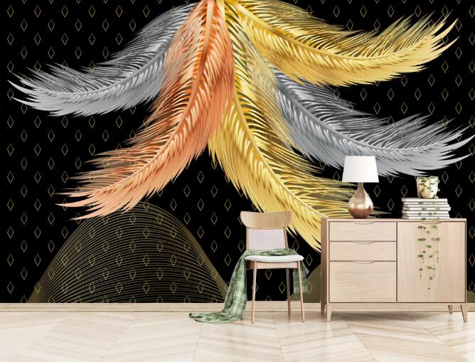 3D Yellow Feather WC2311 Wall Murals