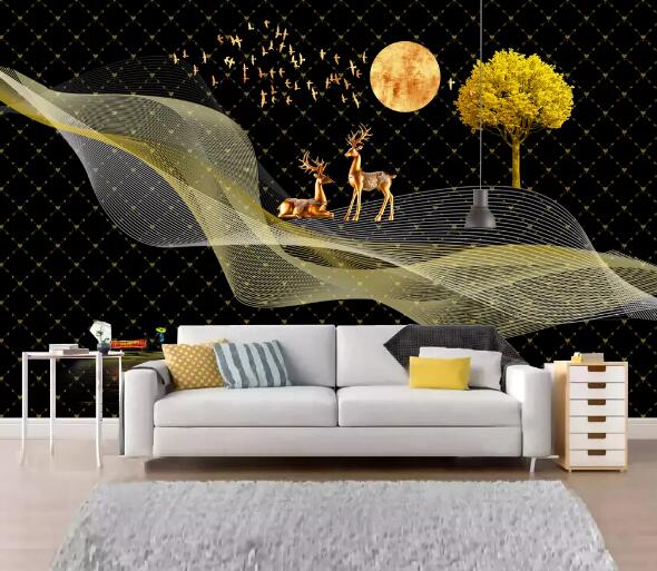 3D Moon Ship Deer WC2308 Wall Murals