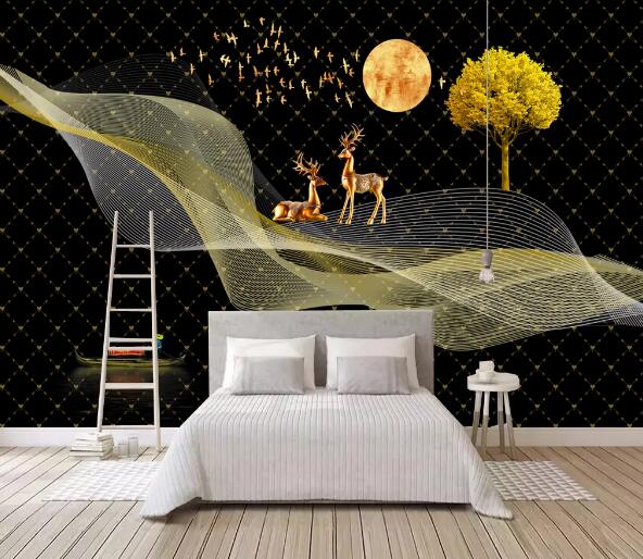 3D Moon Ship Deer WC2308 Wall Murals