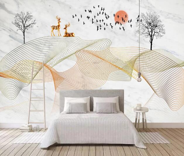 3D Deer Bird Tree WC2306 Wall Murals