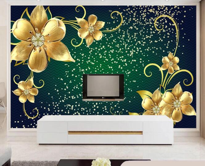 3D Golden Flower WC1869 Wall Murals