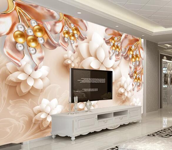 3D Golden Bead Flower WC1483 Wall Murals