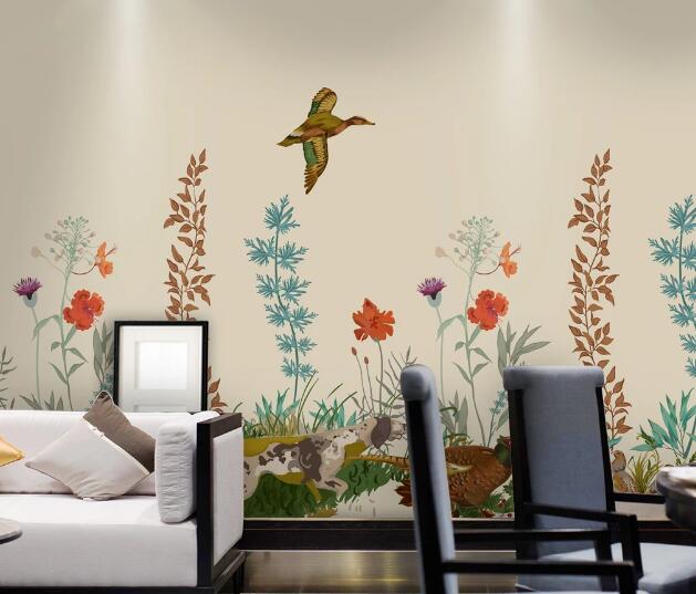 3D Puppy Duck Flower WC2448 Wall Murals