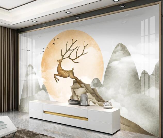 3D Sun Sika Deer WC2478 Wall Murals