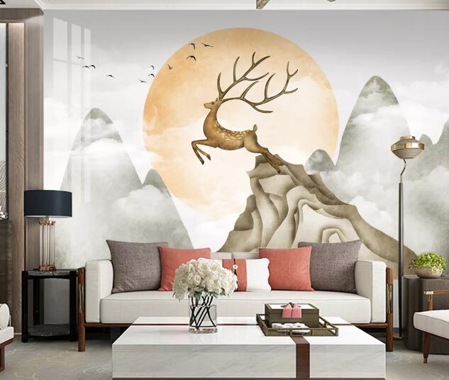 3D Sun Sika Deer WC2478 Wall Murals