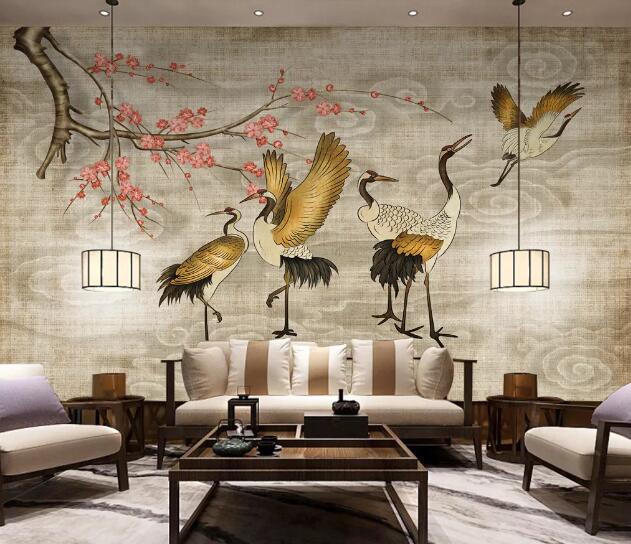 3D Yellow Crane Flower WC2443 Wall Murals