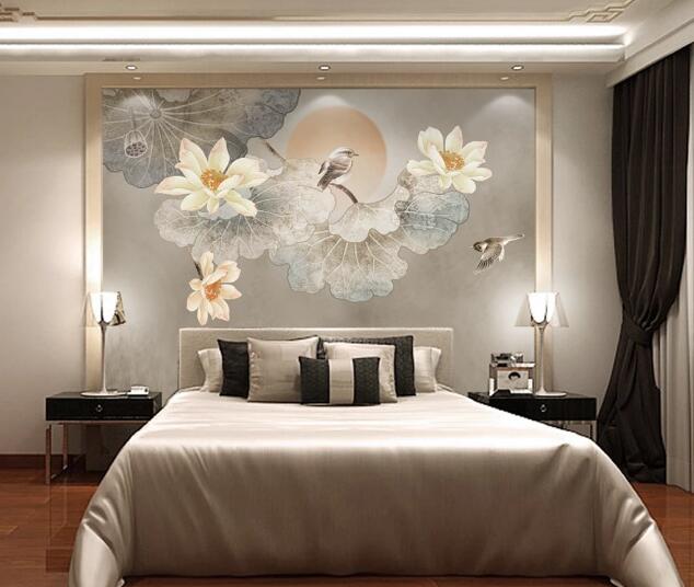 3D Lotus Sparrow WC1410 Wall Murals