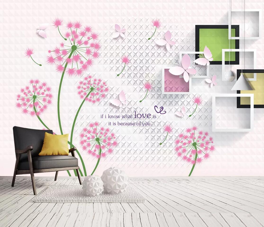 3D Pink Dandelion WC1829 Wall Murals