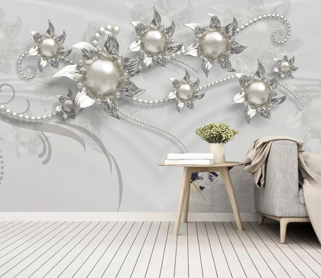 3D Silver Flower WC2738 Wall Murals
