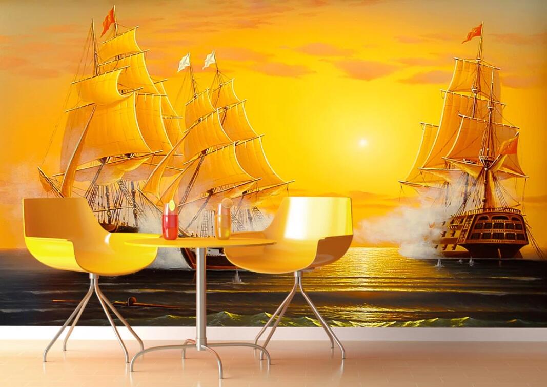 3D Sunset Steamer WC129 Wall Murals