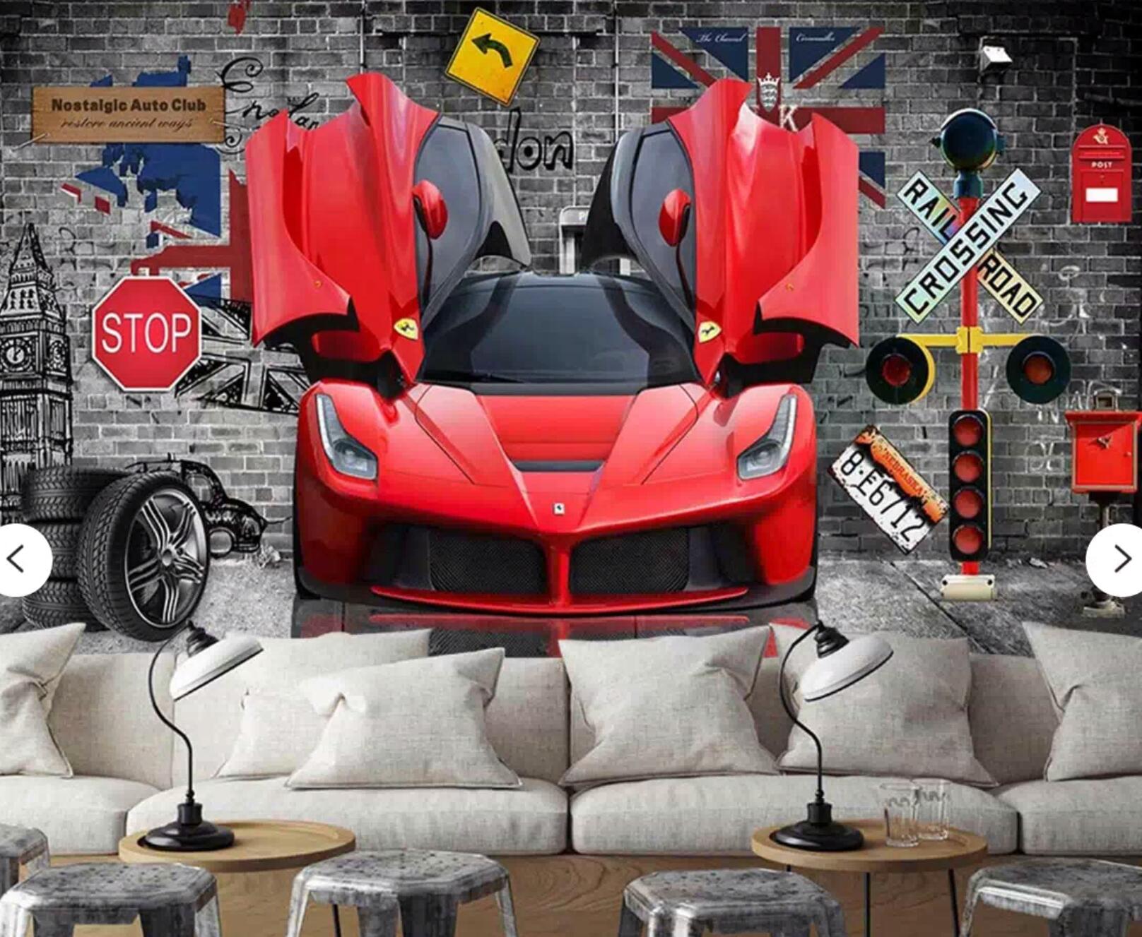 3D Red Car 129.5" wide and 104.5" high in Vinyl